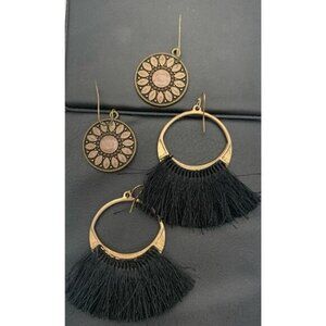 Lot Of 2 Pairs Of Gold Tone Boho Dangle Pierced Earrings